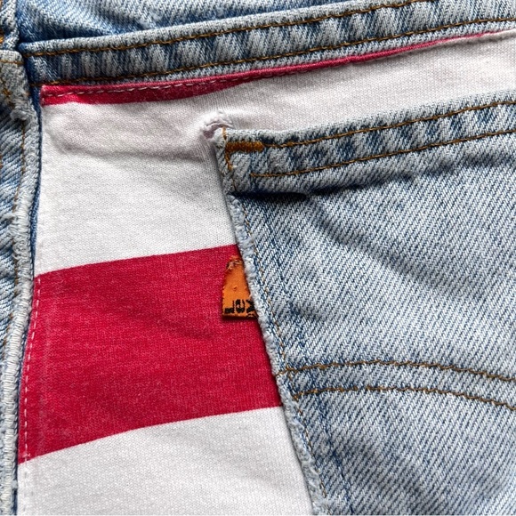Vintage Levi’s Orange Tab American Flag Raw Hem Distressed Denim cut off Jeans - Picture 11 of 14